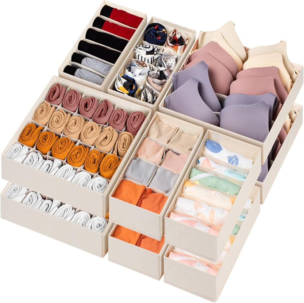 Skiennix 12-Pack Baby Clothes Organizer - Foldable Fabric Storage Bins for Nursery | 116 Cells for Clothing & Accessories