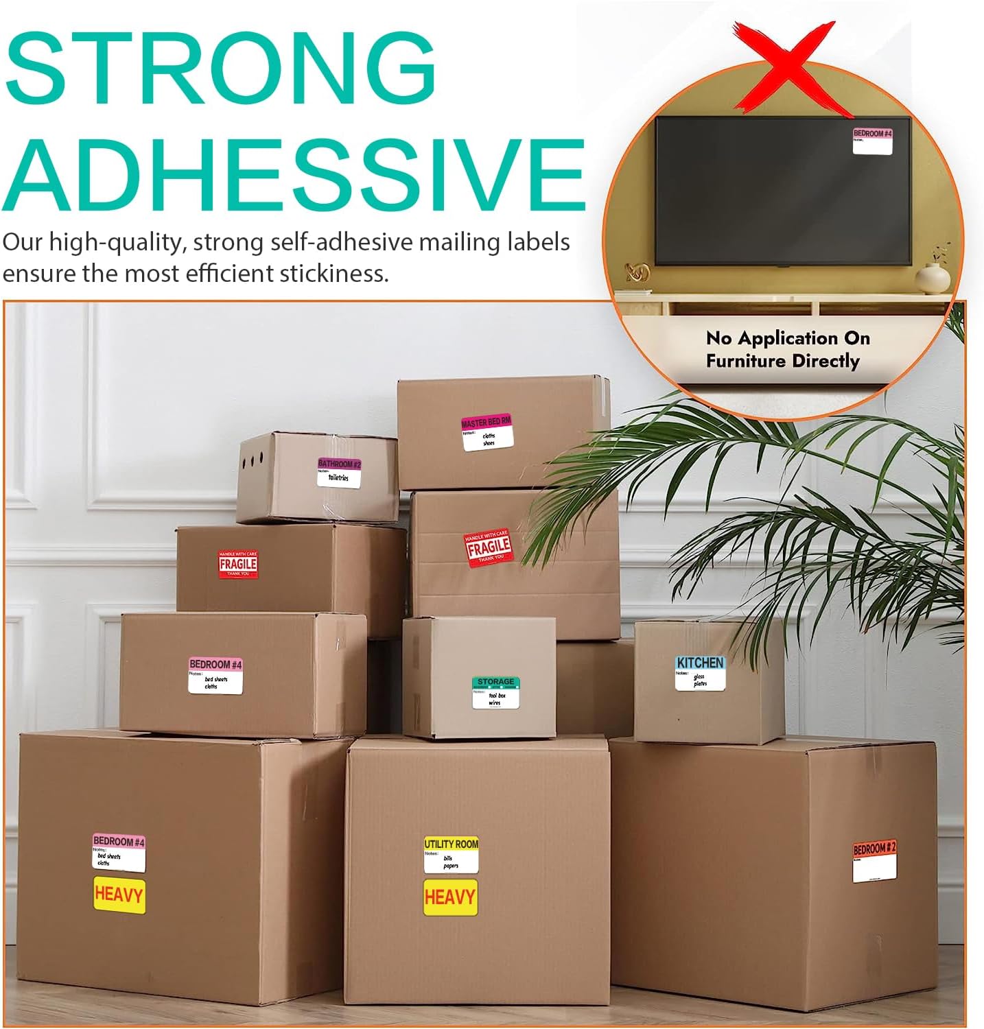 Skiennix Large Home Moving Packing Box Labels - 600 Count with Color-Coded & Writable Areas | Ideal for 3-4 Bedroom Homes