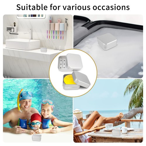 2PCS Aluminum Travel Soap Container with Lid Self Draining Soap Dish Metal Storage Rack, Square Portability Moisture Resistant Metal Soap Holder Home or Travel(3 x 3 x 1.5 Inch)