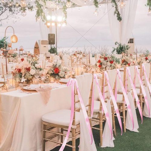 Elegant Wedding Pink Ribbon Bows by 24 Pcs | Large Decorative Sashes for Chairs & Pew Back