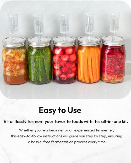 Jillmo Fermentation Lids for Wide Mouth Jars, Pack of 6 Fermenting Kit for Making Sauerkraut, Kimchi, Kombucha (NO Jars)