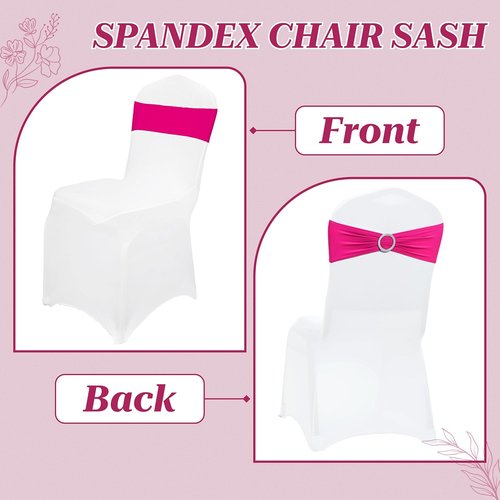 MDS Spandex Chair Sashes - Pack of 125 Elastic Stretch Bands with Buckle Slider Bow | Magenta
