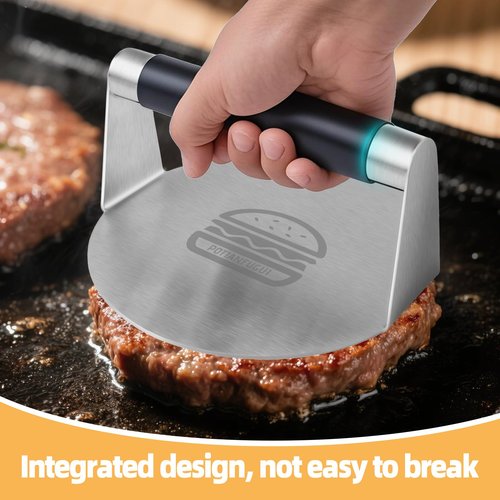 304 Stainless Steel Smash Burger Press with Heat-Resistant Gloves for Burger Lovers: Prevent From Getting Burned - 6.3 Inches Non Stick Hamburger Smasher Tool for BBQs and Cookouts - Dishwasher Safe