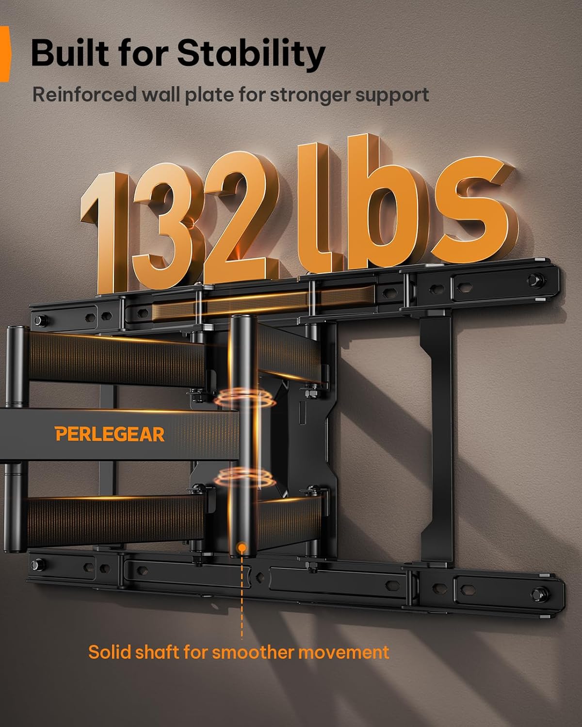 Perlegear Ultra Slim TV Wall Mount - Full Motion Bracket for 42-90" TVs | Fits 16"/24" Studs, Max VESA 600x400mm, Holds 132lbs