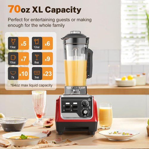 1800W High-Speed Blender by [Brand Name] - Smoothies & Frozen Drinks | 70 Oz BPA-Free Pitcher & 20 Oz To-Go Cup (Dark Red)