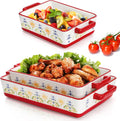 WRINGKIT Ceramic Baking Dishes Set - Rectangular Casserole Dish with Handles | 3 Sizes (12''/10.7''/7.7'') in Red