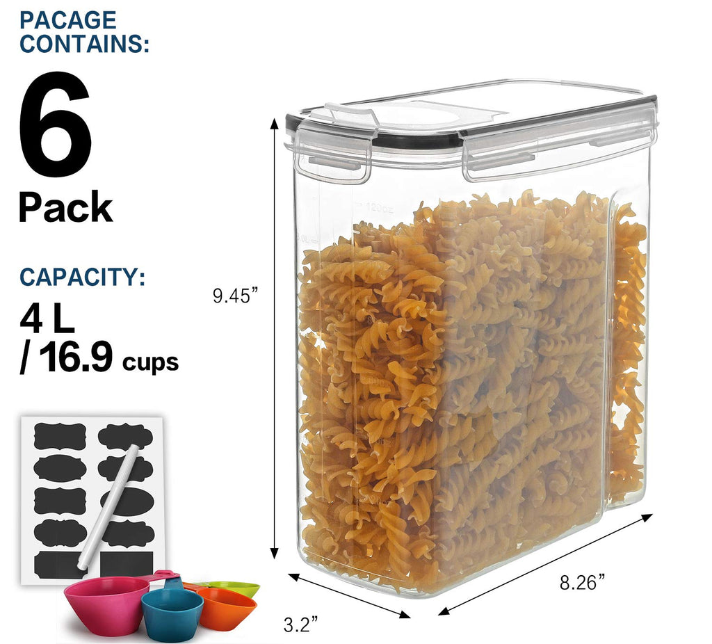 Cereal Container Set, MCIRCO Airtight Food Storage Containers ((4L /135.2oz) Set of 6, Cereal Dispensers with Measuring Tools