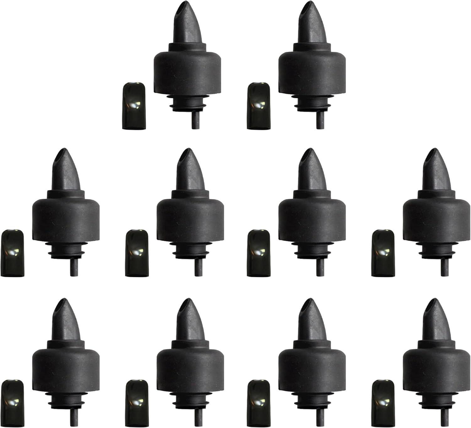 The Pure Pour Liquor Bottle Pourers - Leak-Proof Pour Spouts with Dust Caps – Fits Most Alcohol, Syrup, Olive Oil & Vinegar Bottles – Dishwasher Safe - 10 Pack