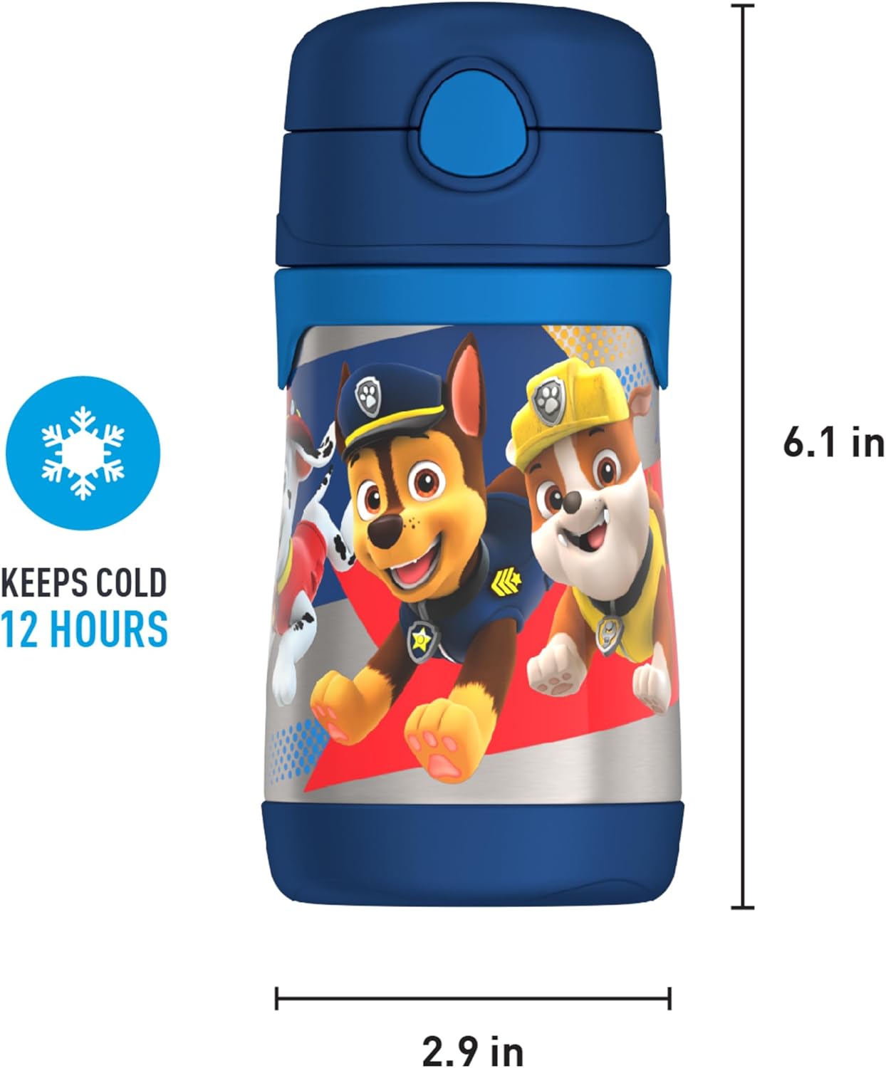 THERMOS Vacuum Insulated Stainless Steel Straw Bottle - 10oz, PAW PATROL Design for Kids