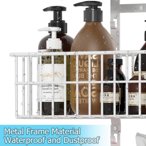 Hongtamoya Adjustable Over The Door Organizer, Metal Hanging Door Organizer with 5 Wire Basket 7 Hooks, Wall Mounted Shelf for Pantry Closet Organization and Storage, White