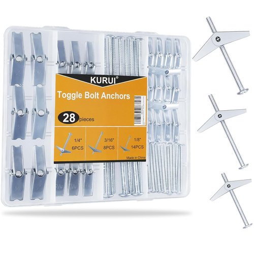 KURUI Heavy Duty Hollow Wall Anchors - 28-Piece Metal Toggle Bolt Kit for Drywall | 3 Sizes Included
