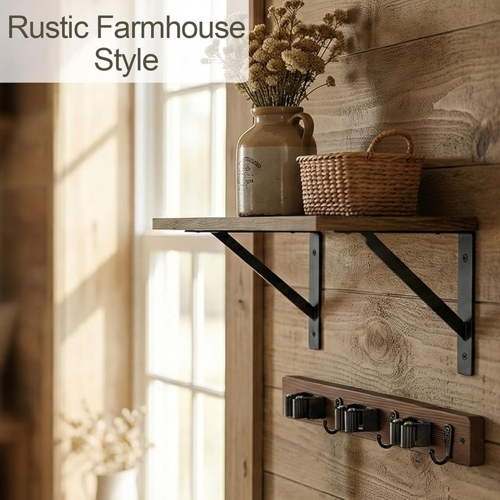 Skiennix Broom and Mop Organizer - Rustic Farmhouse Wall-Mounted Storage Rack for Laundry Room | Brown