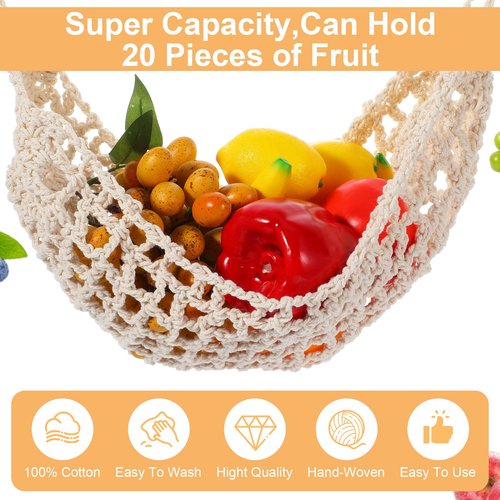 Guduling Fruit Hammock Under Cabinet,Hanging Fruit Hammock,Fruits Hammocks for Kitchen Hand-Woven Boho Fruits Holder Net Organization Banana Basket for Home Dining Room Cabinet Decor