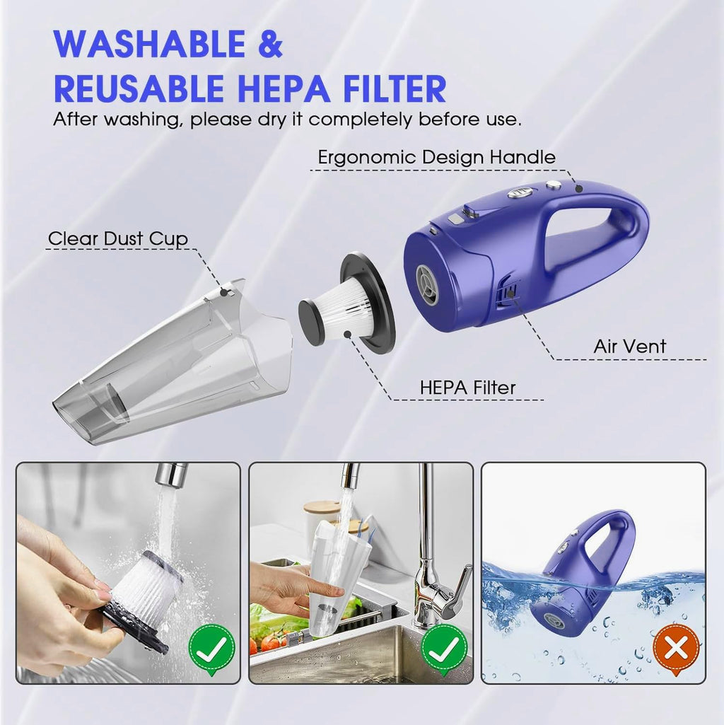 YOOHI Cordless Handheld Vacuum – 6000Pa Mini Cleaner with LED Light, 20-25 Min Runtime, USB Charging, 500ML Capacity