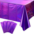 FunnyPars Iridescent Purple Plastic Tablecloths - Shiny Disposable Rectangle Covers | 54x108 Inch Party Decor