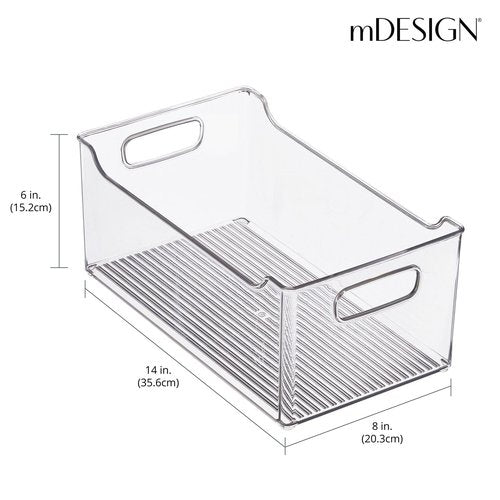 mDesign Modern Plastic Open Front Dip Storage Organizer Bin Basket with Built-In Handles for Kitchen Organizing, Fridge Shelf, Cubby, Cabinet, or Pantry Organization, Ligne Collection - 2 Pack - Clear