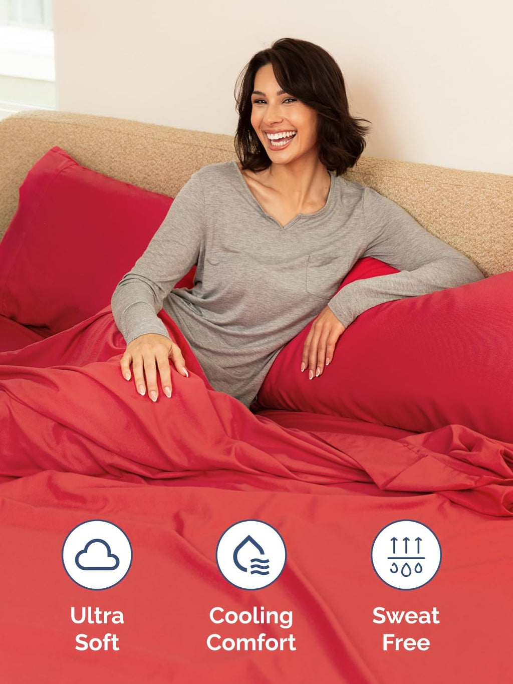 Skiennix Extra Deep Queen Sheet Set - 6 Piece Breathable Cooling Bedding - Luxury Red Sheets for All Ages