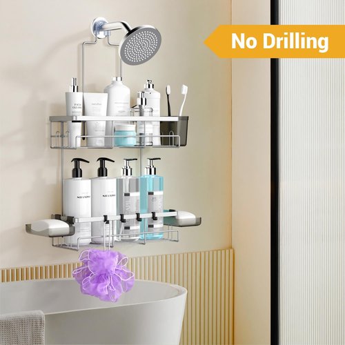 **AKTECKE Shower Caddy - Rustproof Hanging Bathroom Organizer for Easy Shampoo & Soap Storage | Chrome Finish**