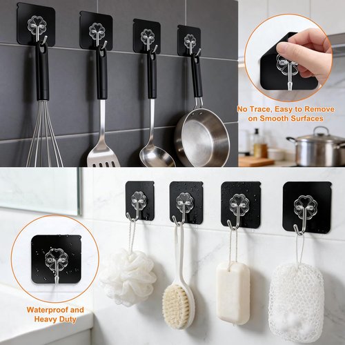 DDMY Heavy Duty Adhesive Hooks - 50lb Max Capacity, Waterproof & Reusable, 8 Pack for Home & Outdoor Use