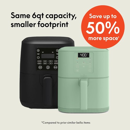 Bella 6 Qt Slim Air Fryer - EverGood™ Ceramic Nonstick Coating, Adjustable Temp, 60 Min Auto Shutoff, Seaglass