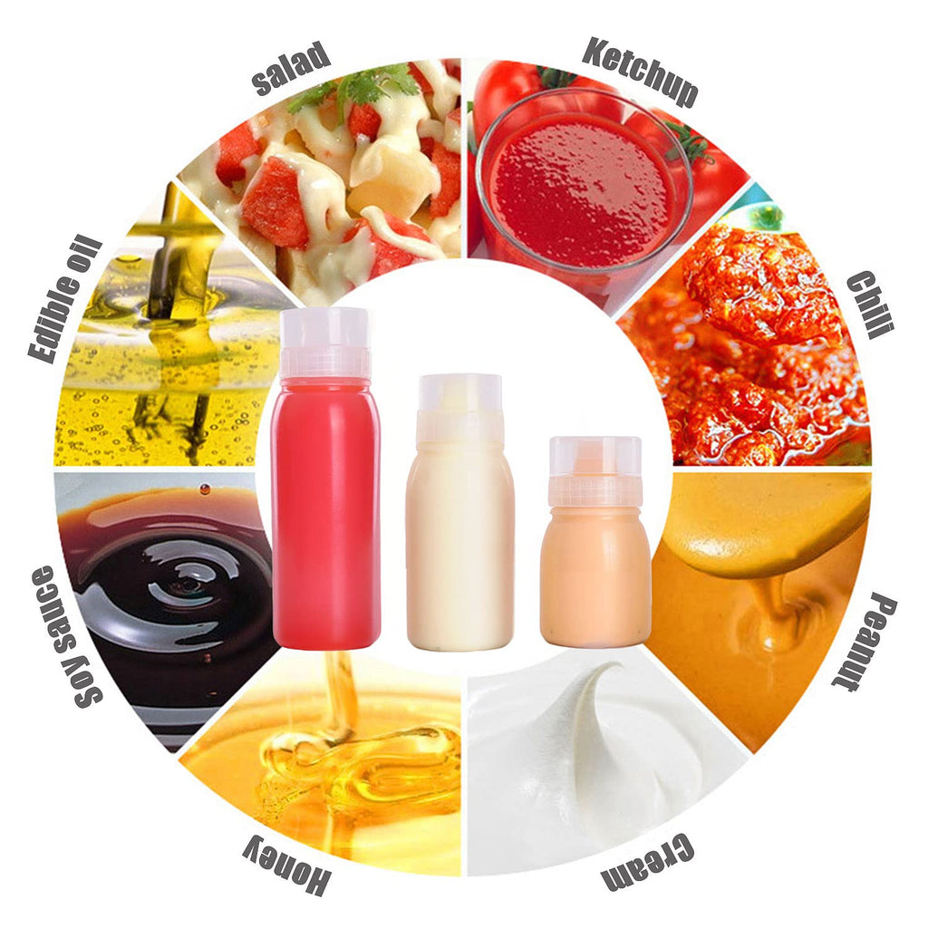 RAMFIYN Condiment Porous Squeeze Bottles, Small Salad Dressing & Sauce Container, Multi-nozzle Bottle - 6 pcs, 6oz, 5 nozzles