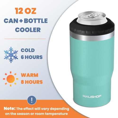 HAUSHOF 4 in 1 Insulated Stainless Steel Can Insulator, Fits Standard & Slim 12 oz Cans|Beer Bottles, Perfect for Outdoors