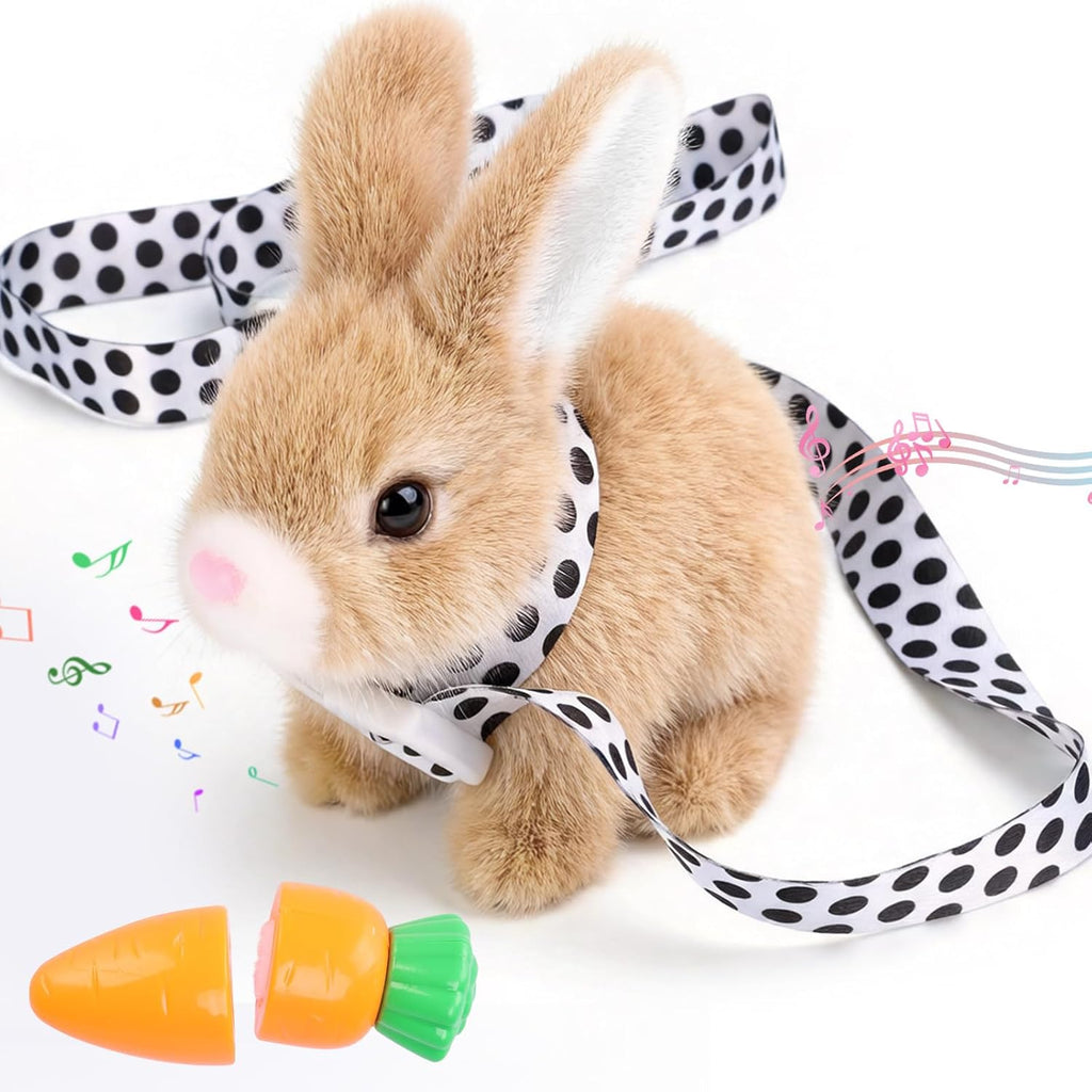 Sprstar Realistic Easter Bunny Toy - Animated Plush Rabbit with Sounds & Movements | Brown with Leash