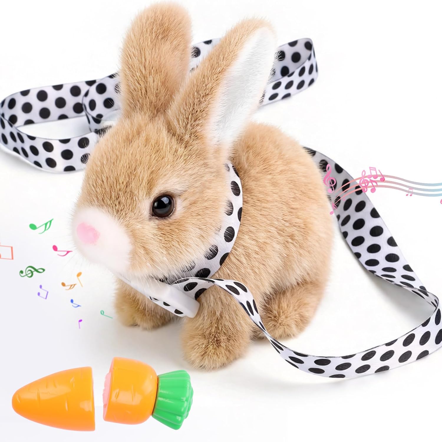 Sprstar Realistic Easter Bunny Toy - Animated Plush Rabbit with Sounds & Movements | Brown with Leash