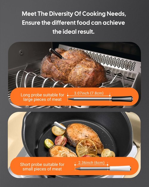 Wireless Bluetooth Meat Thermometer for Smoker, Fitflavor WiFi Meat Thermometer for Grill BBQ, Smart Meat Probe for Food Cook Oven Grilling - Dual Probes, Rechargeable