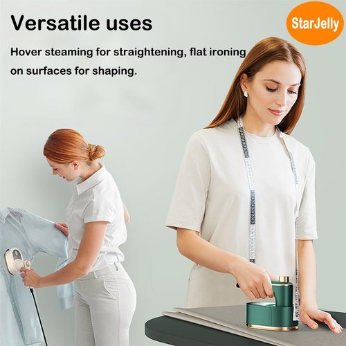 Portable Travel Steam Iron, 180° Foldable Handle, 3 Minutes Fast Heating, Anti-Hot Stand, Suitable for Most Fabrics (Silk/Wool/Polyester) and More. (02 Green)