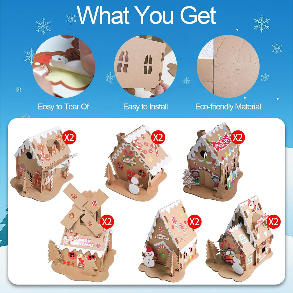 Regine Switzerland Christmas Gingerbread House DIY Kit - 12 Pack Cardboard Fun for Kids & Adults