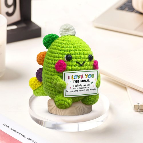 Gossby Valentines Day Gift for Wife Husband Boyfriend Girlfriend - Handmade Positive Dinosaur Crochet - Romantic Anniversary, Christmas, Birthday Couple Gift for Him Her - I Love You This Much