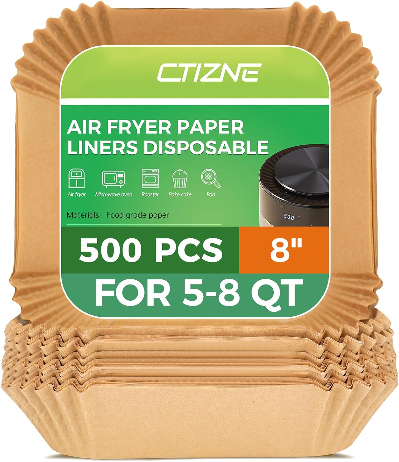 Air Fryer Liners - 500 Pcs Non-Stick 8-Inch Square Parchment Paper for Air Fryer & Steamer