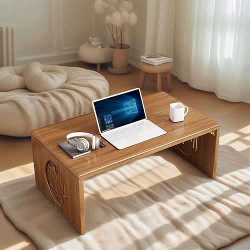 Japanese Folding Coffee Table, Foldable Low Coffee Tables, Bamboo Floor Table Desk for Sitting on The Floor, No Assembly, Portable Living Coffee Table (31.5Inch)