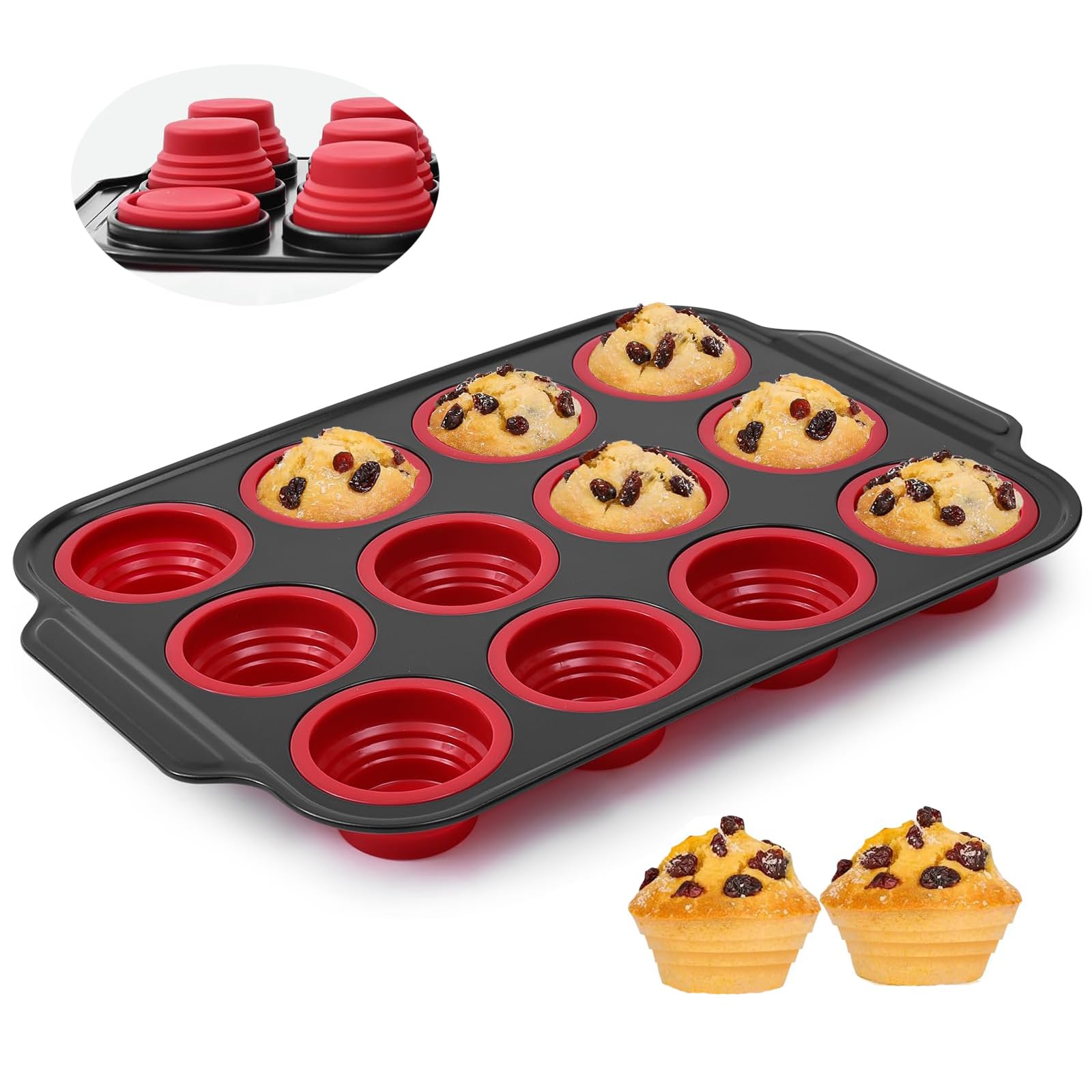 YiYeraio 6 Cups Silicone Muffin Pans for Baking with Metal Frame, Egg Bite Molds, Cupcake Pans Regular Size, Muffin Tins Easy to Pop Nonstick Non Toxic Bakeware for Oven Dishwasher Safe