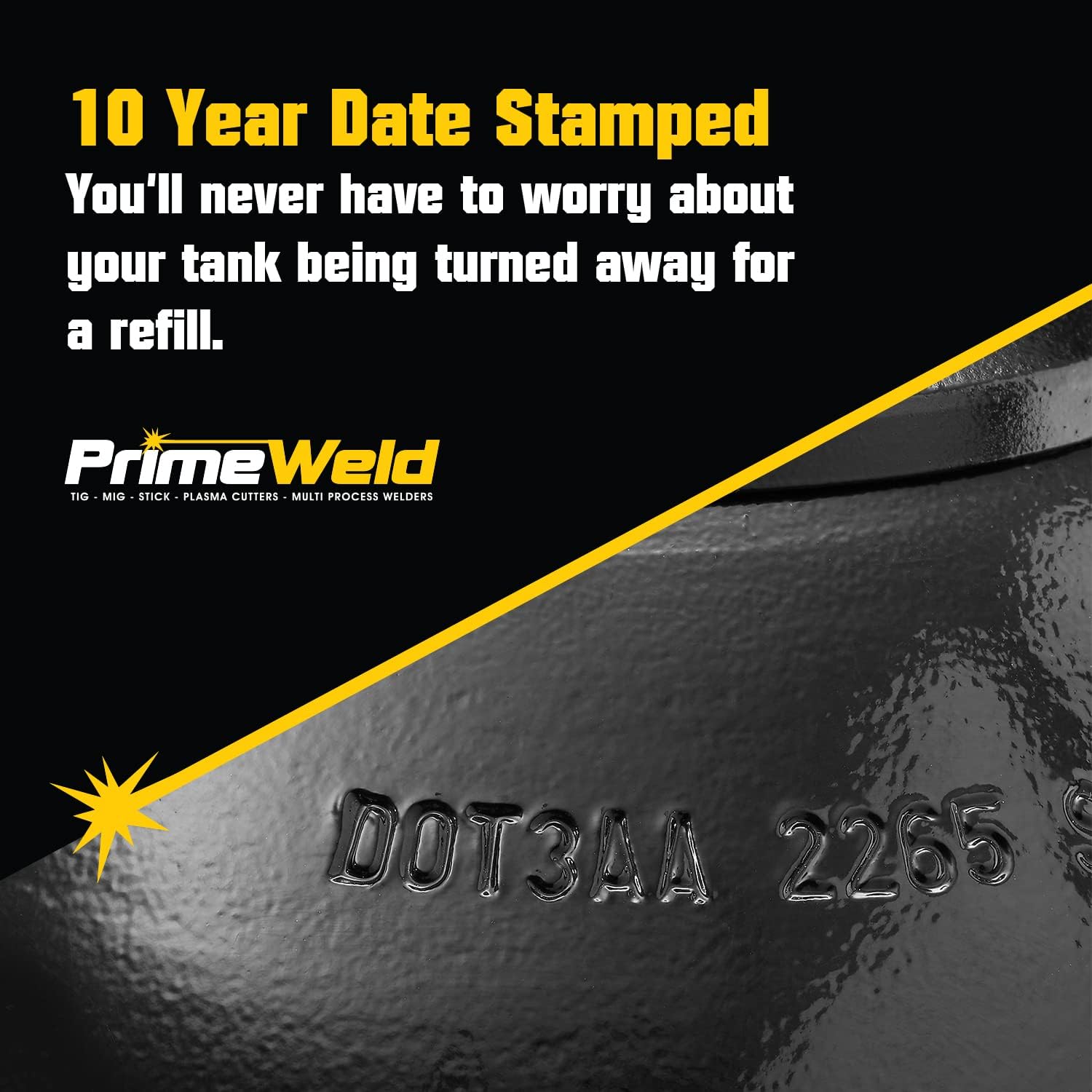 PrimeWeld 100% Argon Gas Welding Tank Full 80CF | DOT 3AA | USA CGA 580 Valve | Best Gas for TIG Welding Applications | Cylinders Full & Ready to Use