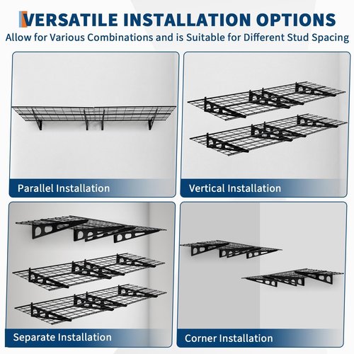 ExploreHorizon 2 Pack 2x6 FT Garage Shelves Wall Mounted Heavy Duty, 1600 LBS Heavy Duty Wall Shelf with Adjustable Distance, for Garage, Kitchen, Laundry, Shopping Mall and Tool Room, Black