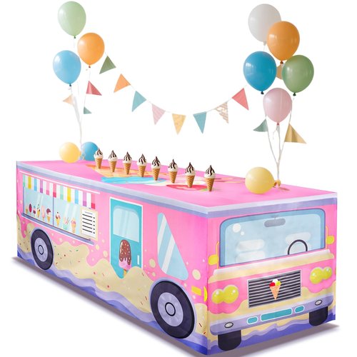 xbaiyanr 6FT Ice Cream Party Tablecloth,Ice Cream Birthday Party Decor for Baby Shower Sweet One Birthday Donut Themed Party Supplies