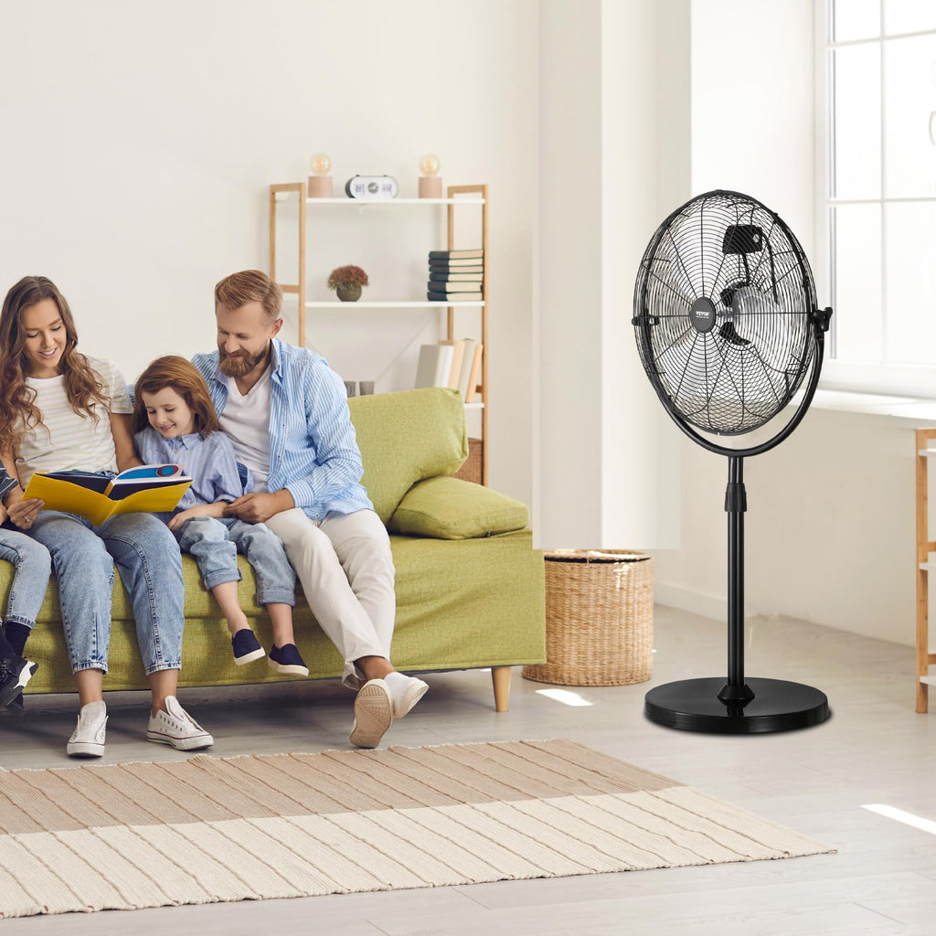 VEVOR Industrial Pedestal Fan, 16 Inch 75-Degree Oscillating Fan, Height Adjustable Standing Fans with 3 Adjustable Speeds, High Power Floor Fans for Office, Copper