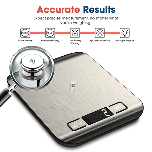 Mik-Nana Digital Kitchen Scale - 22lb Capacity for Accurate Weight Measurement | Easy Clean Stainless Steel