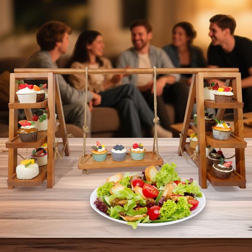 Tnstbiee Rustic 3-Tier Cupcake Stand - Wooden Desserts Stand for Cakes,Pastries &Fruits - Removable Trays& Foldable Design-Perfect for Parties Home Events and Weddings-Ideal Gift For Party Enthusiasts
