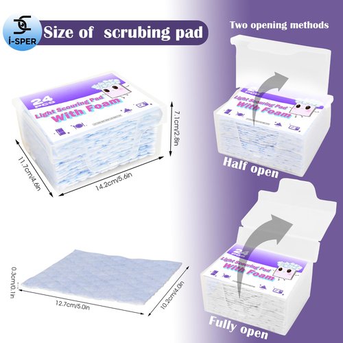 24 Pack Light Scouring Pad with Foam, Triple Cleaning Scrub Pad Singles Heavy Duty Household Non-Scratch Abrasive Hand Pad Multi Surface Magic Sponge Eraser Sheets for Home Surfaces Indoor Cleaning