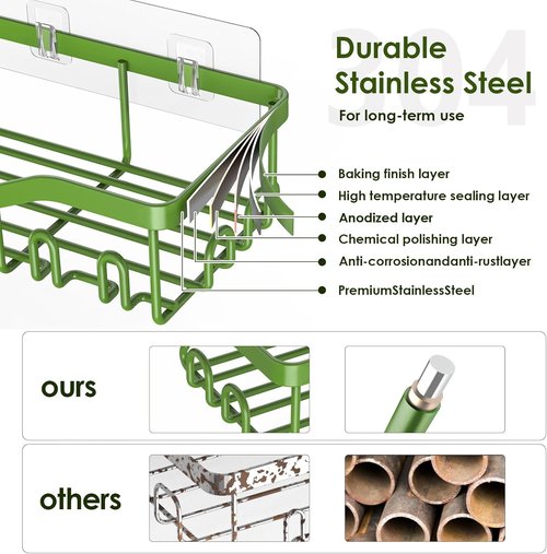 NESOMI Shower Caddy - Rustproof Stainless Steel Organizer with Soap Dish & Hooks | 8-Pack, No-Drill Storage