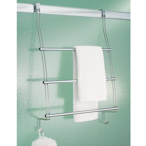 iDesign Classico Steel Over-The-Door Towel Rack with Storage Hooks - 16.75" x 4.25" x 24", Chrome