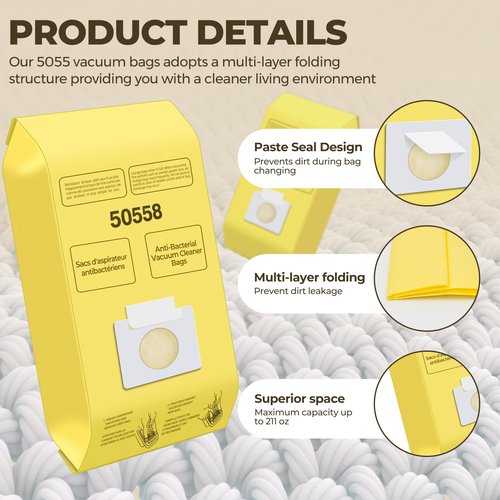Vacuum Cleaner Bags Replacement for Kenmore Canister Type C/Q 5055, 50555, 50557, 50558, 200 Series, 400 Series, 600 Series, 700 Series, 800 Series and Pana·sonic Type C-5, C-18 Series Vacuum, 10 Pack