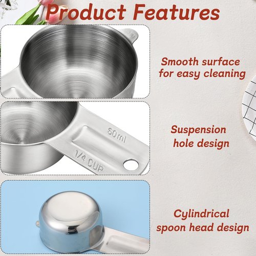 2PCS 1/4Cup Measuring Cup Scoop(60ml, 2oz) Stainless Steel Coffee Measuring Scoops for Flour Rice Dog Food Wet and Dry Ingredients, Dishwasher Safe