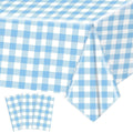 Skiennix Light Blue Checkered Tablecloth - 54" x 108" Waterproof Disposable Cover for Picnics & Parties