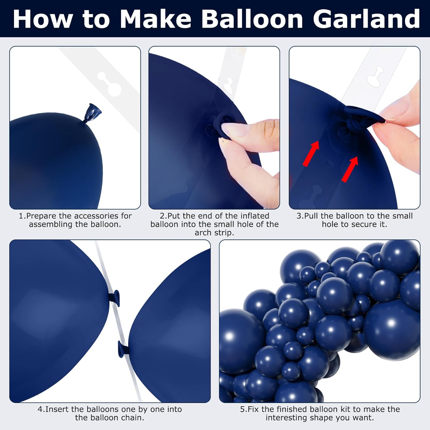 Amandir Navy Blue Balloon Arch Garland Kit - 153 Pcs in Various Sizes for Graduation, Weddings & Parties