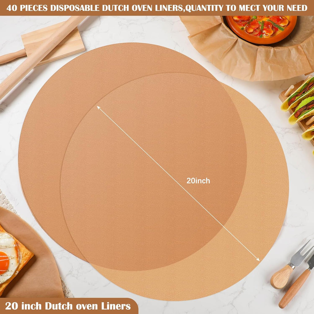 Teenyyou 40 Pcs Round Parchment Paper Liners - 20 Inch Unbleached Baking Paper for Dutch Ovens, Air Fryers & More
