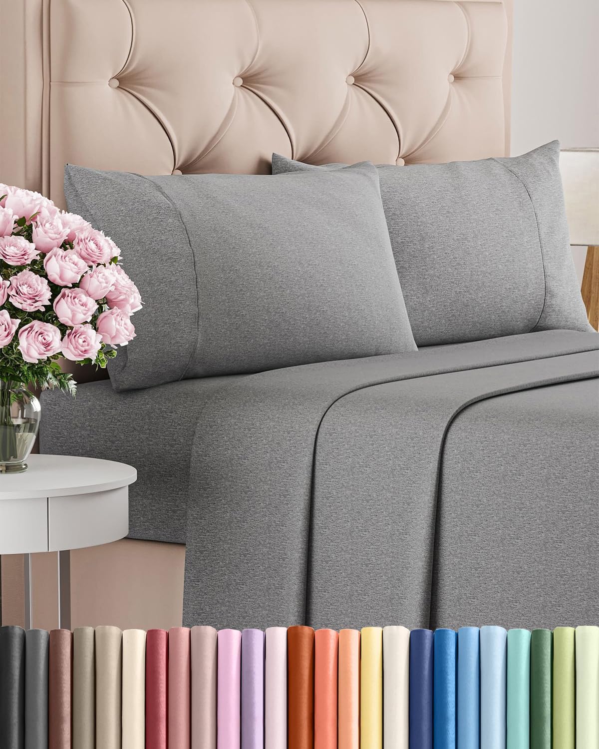 Skiennix Queen Size 4-Piece Sheet Set - Comfy Breathable Cooling Bedding - Soft Wrinkle-Free Grey